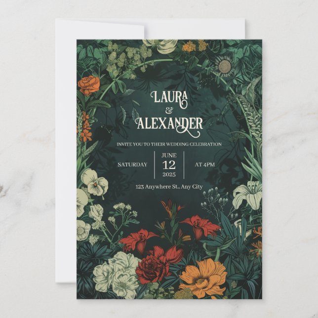 Vintage Dark Floral Wedding Invitations (Front)