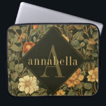 Vintage Dark Floral William Morris Monogram Laptop Sleeve<br><div class="desc">This simple yet elegant design features a dark, elegant William Morris inspired floral pattern in sage green, soft gold, and rich rust on a black background. Keep your laptop or tablet protected with style. Add a name to personalise it. Makes a great Christmas or Mother's Day gift. Created by Simply...</div>