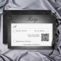 Vintage Dark Gothic Black Damask Wedding QR Code