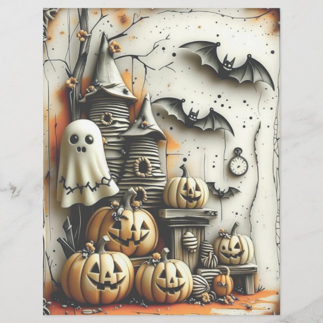 Vintage Dark Gothic Halloween Scrapbook Paper  (Front)