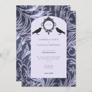 Vintage Dark Gothic Purple & Lavender Damask Invit Invitation