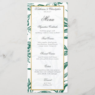 Vintage Dark Green Gold Botanical Wedding Menu