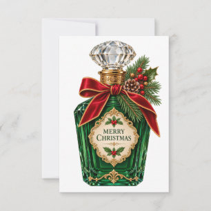 Vintage Dark Green Perfume Bottle Merry Christmas Card