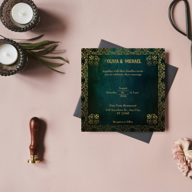 Vintage Dark Green Square Invitation (Creator Uploaded)
