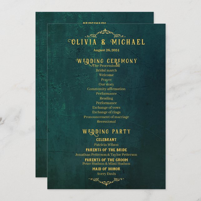 Vintage Dark Green Wedding Program (Front/Back)