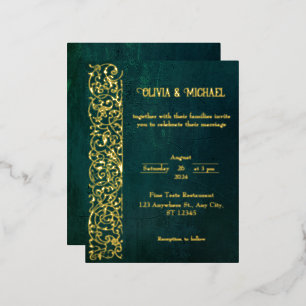 Vintage Dark Green With Gold Foil  Invitation Postcard