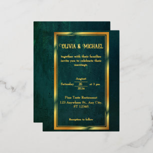 Vintage Dark Green With Gold Foil  Invitation Postcard