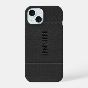 Vintage Dark Grey Faux Leather Look iPhone 15 Case