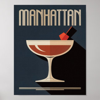 Vintage Dark Navy Manhattan Drink Illustration Poster