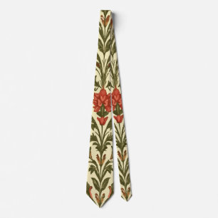 Vintage Dark Orange and Green Floral on Yellow Tie