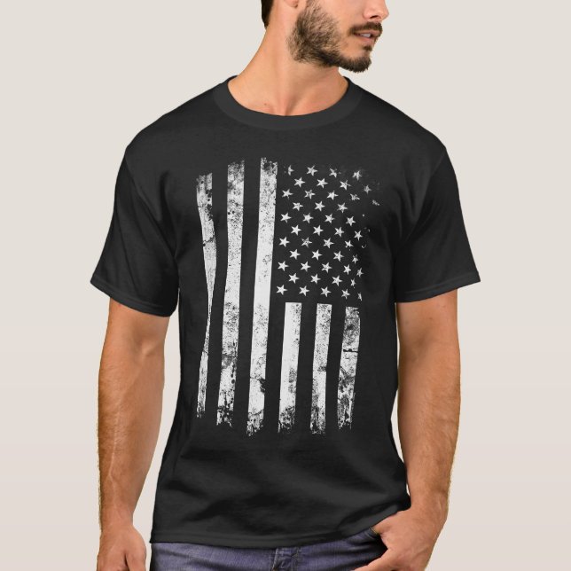Vintage Dark Patriotic American Flag T-Shirt (Front)