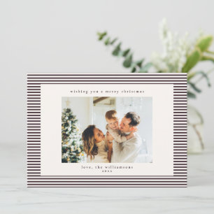 Vintage Dark Plum Stripes Custom Photo Christmas Holiday Card