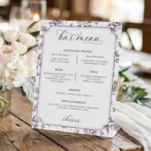 Vintage Dark Purple Floral Toile Bar Menu Wedding Pedestal Sign