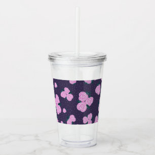 Vintage dark purple florals acrylic tumbler