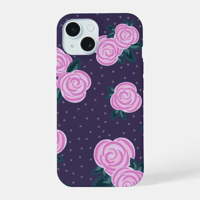 Vintage dark purple florals iPhone 15 case (Back)