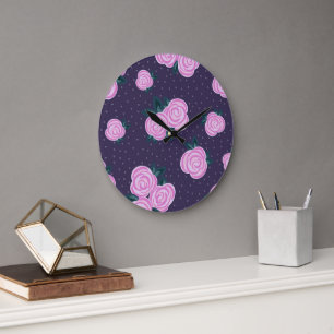 Vintage dark purple florals large clock