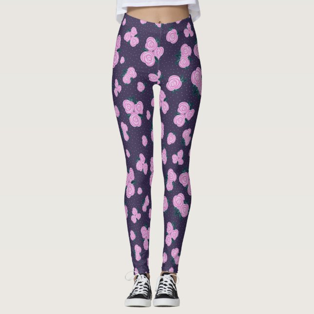Vintage dark purple florals leggings (Front)