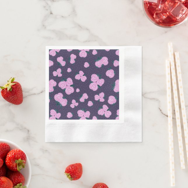 Vintage dark purple florals napkin (Insitu)