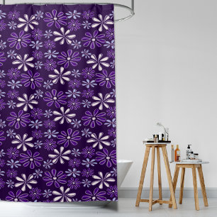 Vintage Dark Purple Flower Doodle Shower Curtain