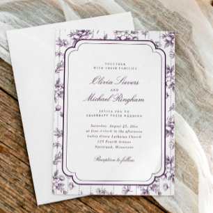 Vintage Dark Purple French Floral Toile Wedding Invitation