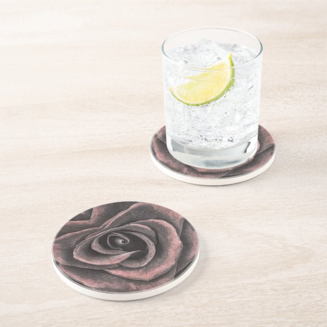 Vintage Dark Purple Rose Art Coaster (Side)