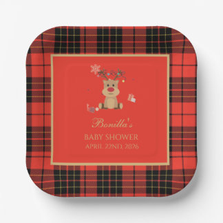 Vintage Dark Red Baby Shower  Paper Coaster Plate