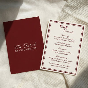 Vintage Dark Red Old Money Wedding Details Enclosure Card