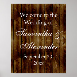 Vintage Dark Wood Plank Wedding Welcome Sign