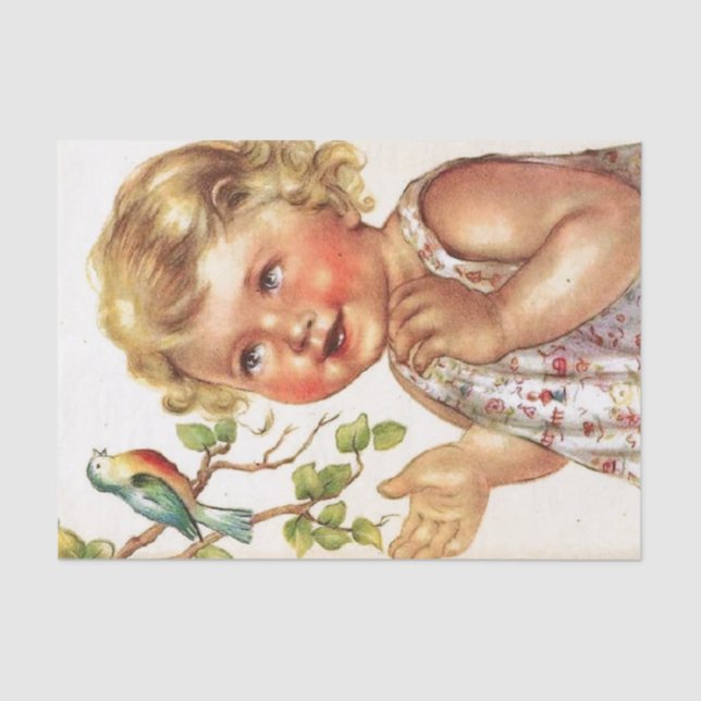 Vintage Darling Child with Bird Tissue Paper (Front)