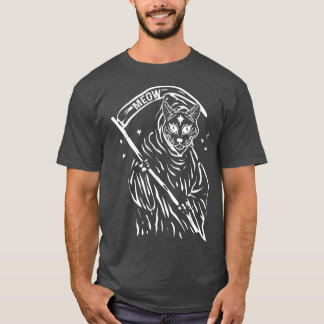 Vintage Death Cat Meow Funny Halloween Cat Lover  T-Shirt