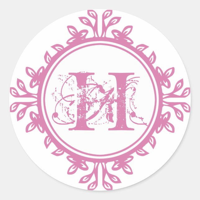 Vintage decay pink monogram label wedding favour (Front)