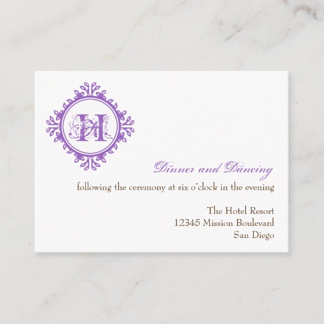 Vintage decay purple wedding reception enclosure card (Front)