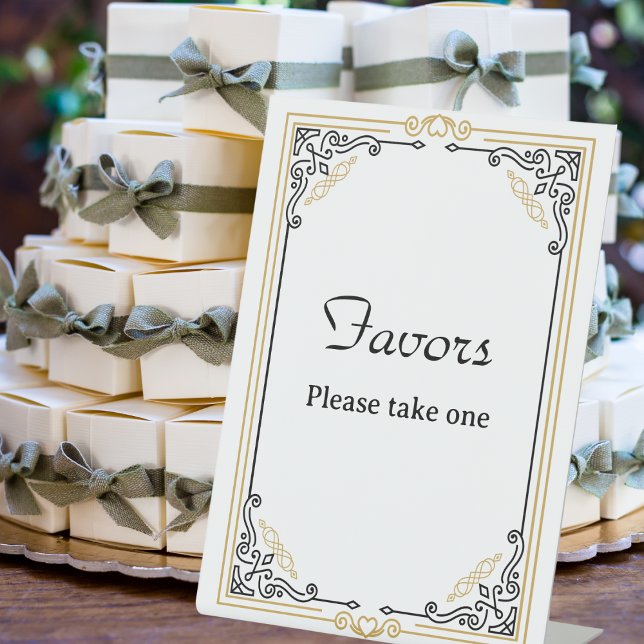 Vintage Deco Art Black Wedding Favours Pedestal Sign (Creator Uploaded)