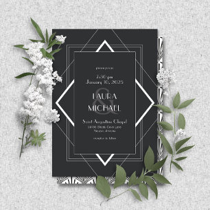 Vintage Deco Black White Invitation