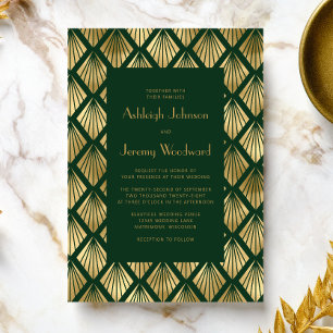 Vintage Deco Fans Green Blush 1920s Wedding Invitation
