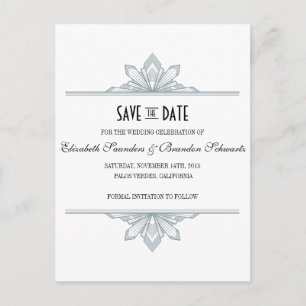Vintage Deco Silver & Black Save the Date Announcement Postcard