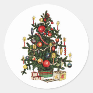 Vintage Decorated Christmas Tree Classic Round Sticker