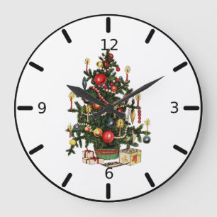 Vintage Decorated Christmas Tree Large Clock