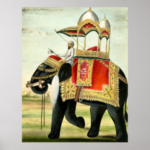 Vintage Decorated Elephant With Howdah Painting Poster