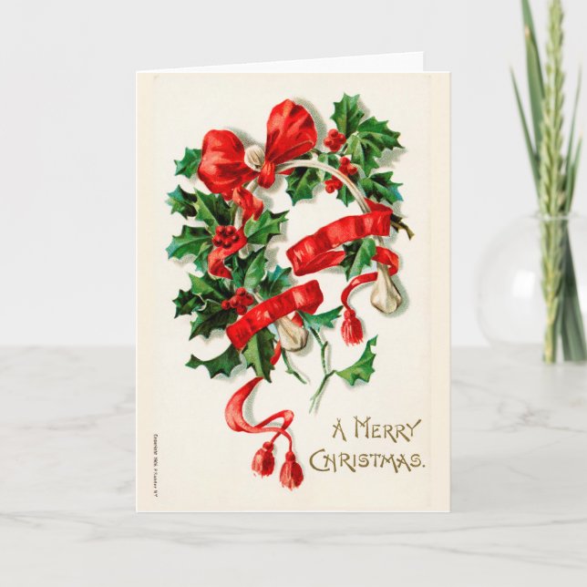 Vintage Decorated Wishbone Christmas Card (Front)