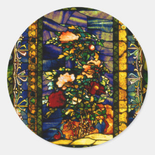 Vintage Decorative Floral Stained Glass Classic Round Sticker