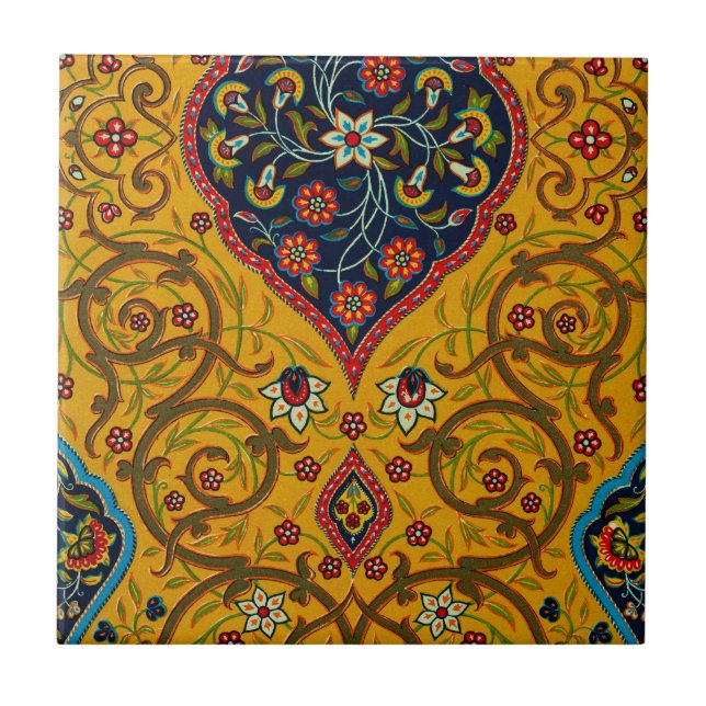 Vintage Decorative Persian Floral Art Ceramic Tile (Front)