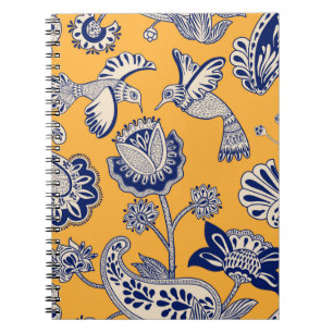 Vintage decorative seamless pattern with birds, pa notebook