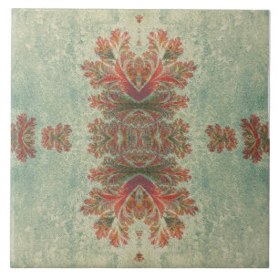 Vintage Decorative Tile Duo:Green and Reddish-Brow