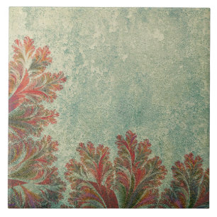 Vintage Decorative Tile Duo:Green and Reddish-Brow