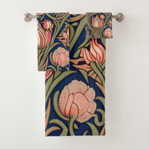 Vintage Decorative William Morris Tulip Patterned Bath Towel Set