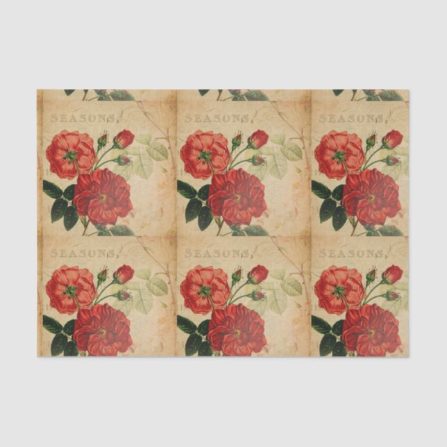 Vintage Decoupage Ephemera Roses  Jigsaw Puzzle Tissue Paper (Front)