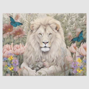 Vintage Decoupage Lion Head & Flowers Tissue Paper