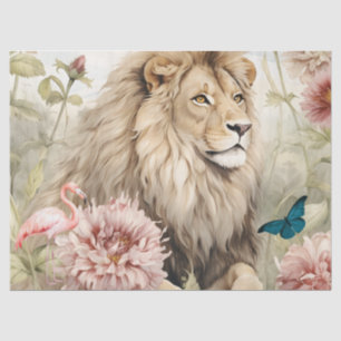 Vintage Decoupage Pastel Floral Lion Tissue Paper