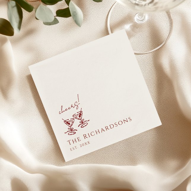 Vintage Deep Burgundy Martini Old Money Wedding Napkin (Creator Uploaded)